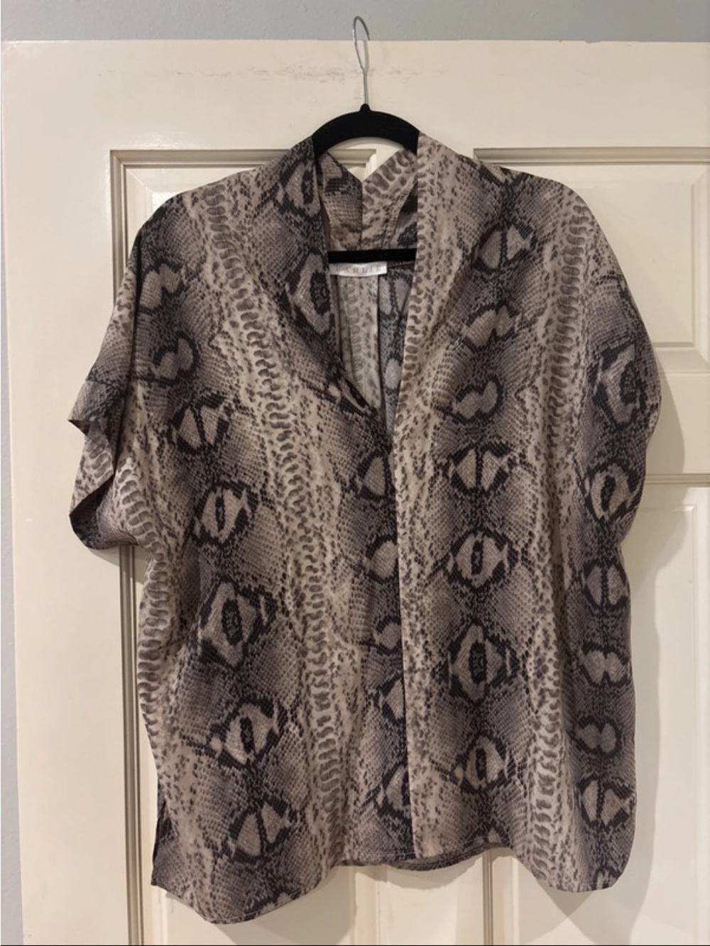 Karlie Women's Short-Sleeve Button-Down Snake Print Shirt in Beige and Black
